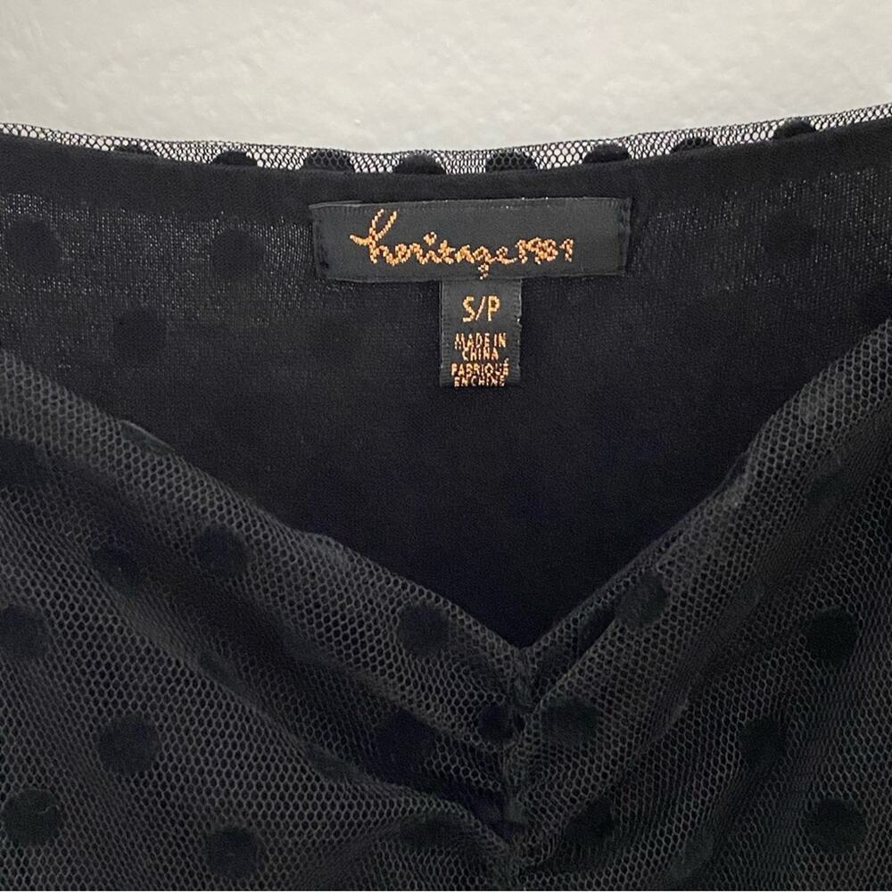 S Heritage 1981 Black Mesh Tulle Velvet Polka Dot Tiered Ruffle Mini Party Dress - Picture 7 of 7